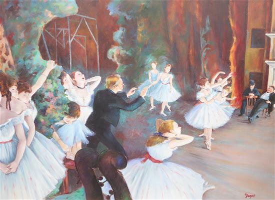 Elmyr de Hory after Degas, oil on canvas, Ballet dancers, bears signature and signed verso, 87 x 113cm, unframed